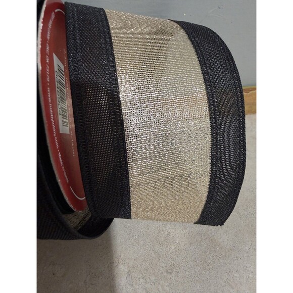 NEW 3 jumbo rolls wired edge ribbon 2.5" x 60” gold metallic sheer Black Lot 3 - Picture 2 of 6